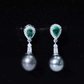 Vintage Looking 15 Carat Black Pearl Dangle Earrings with Lab Emerald and Diamond