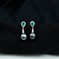 Vintage Looking 15 Carat Black Pearl Dangle Earrings with Lab Emerald and Diamond