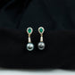 Vintage Looking 15 Carat Black Pearl Dangle Earrings with Lab Emerald and Diamond