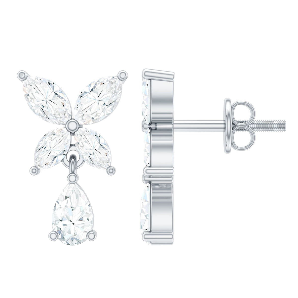 Marquise and Pear Cut Moissanite Flower Drop Earrings