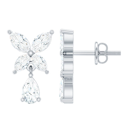 Marquise and Pear Cut Moissanite Flower Drop Earrings