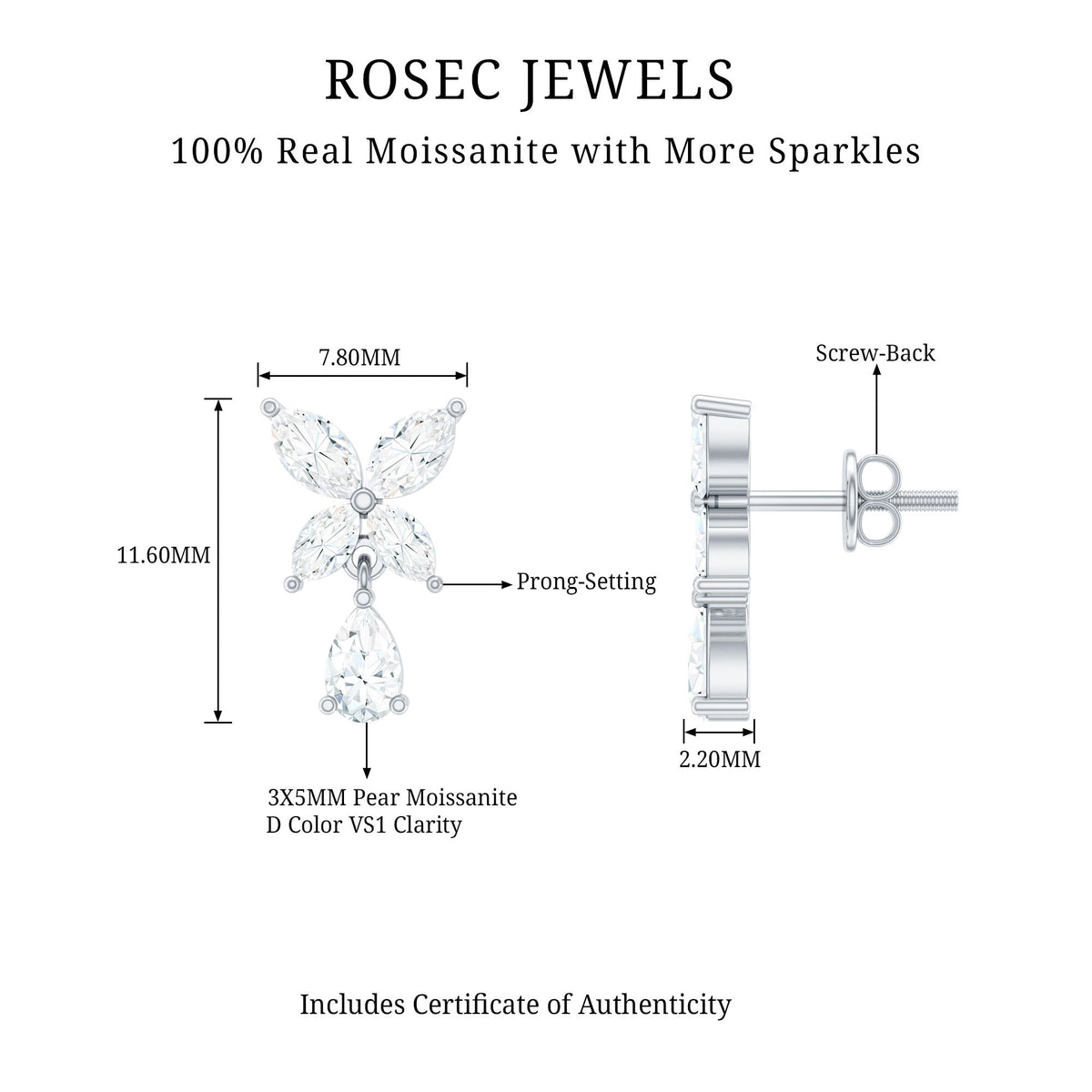 Marquise and Pear Cut Moissanite Flower Drop Earrings