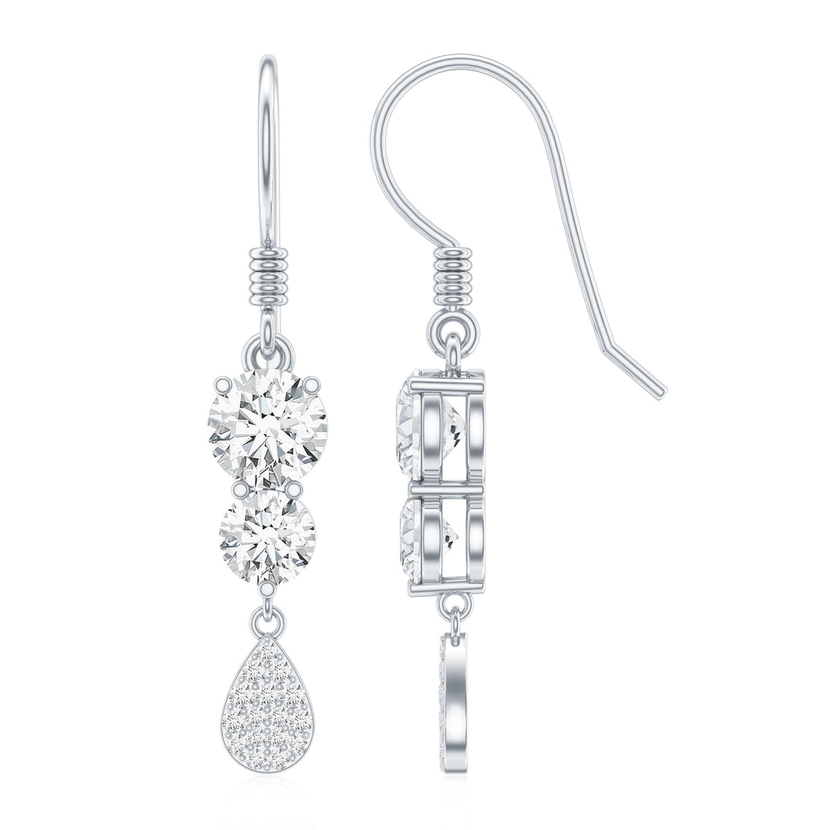 1 Carat Moissanite Dangle Earrings with Fish Hook