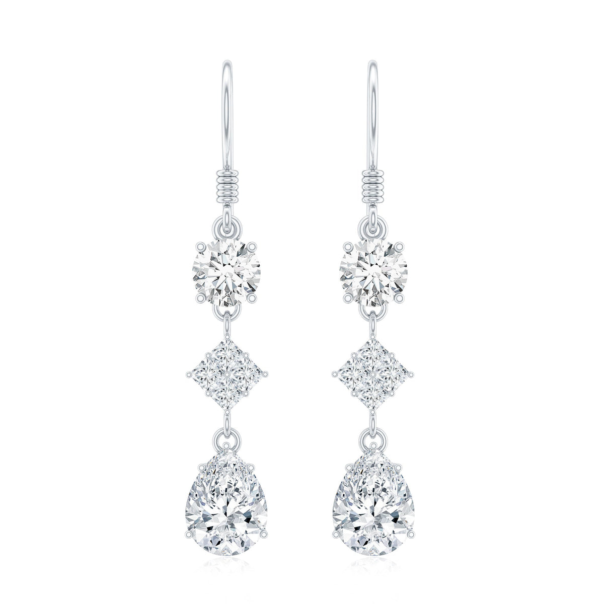Certified Moissanite Bridal Dangle Earrings with Fish Hook