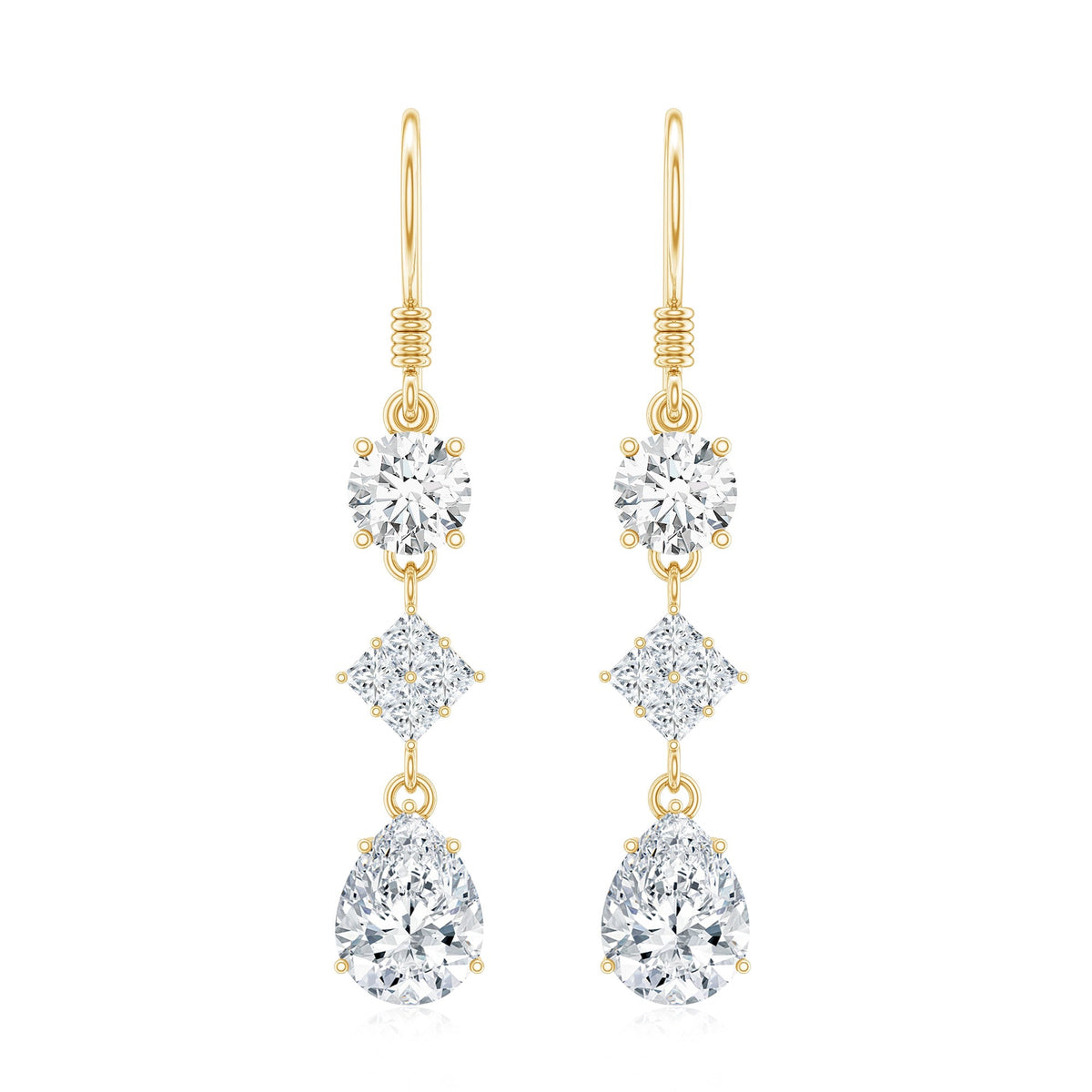 Certified Moissanite Bridal Dangle Earrings with Fish Hook