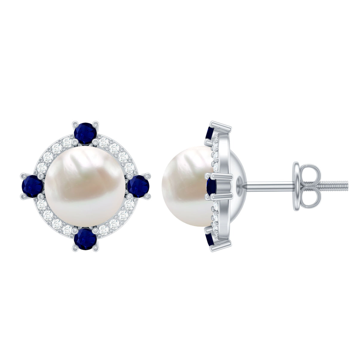 Pendientes Vintage de Perlas Naturales de Agua Dulce con Zafiro Azul