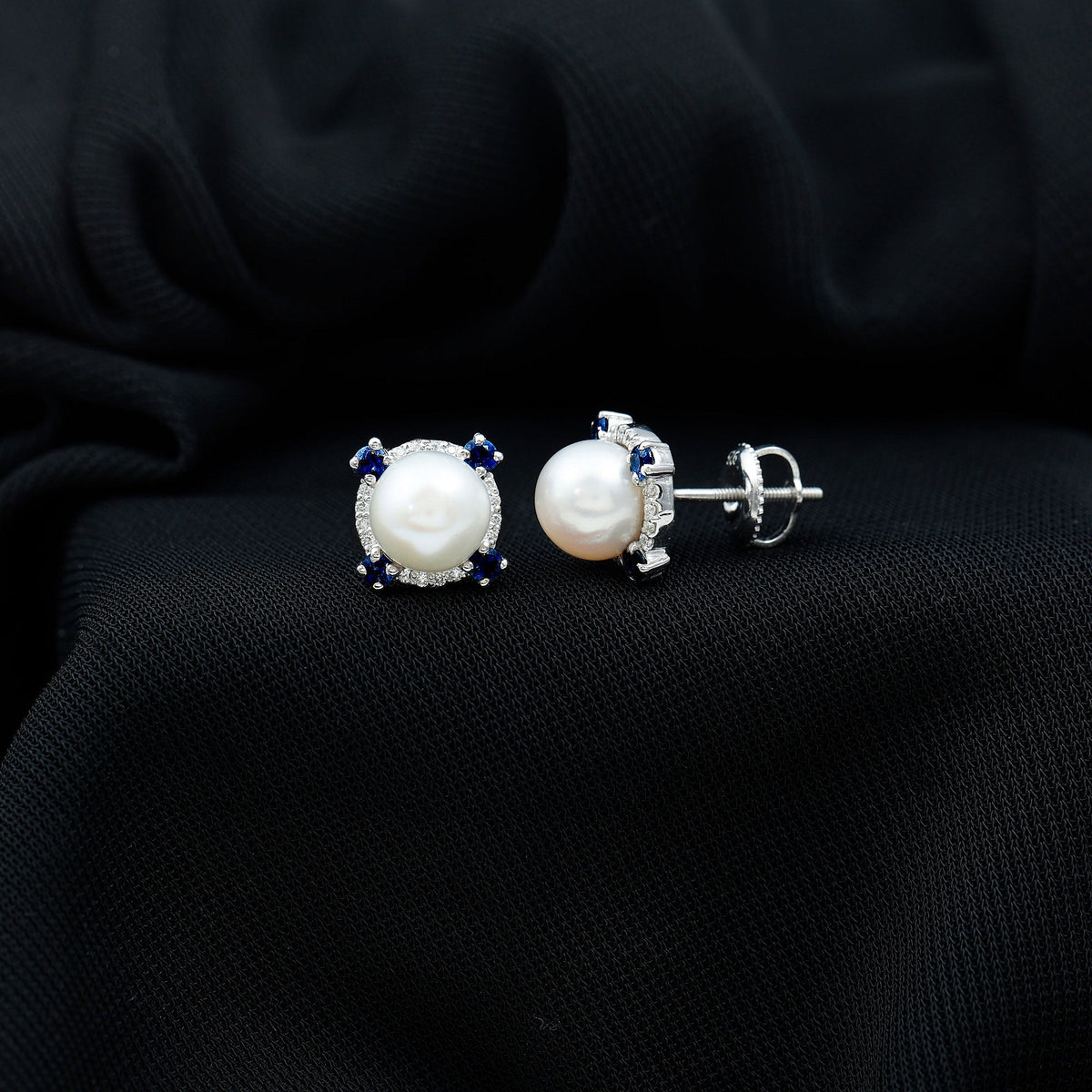 Pendientes Vintage de Perlas Naturales de Agua Dulce con Zafiro Azul