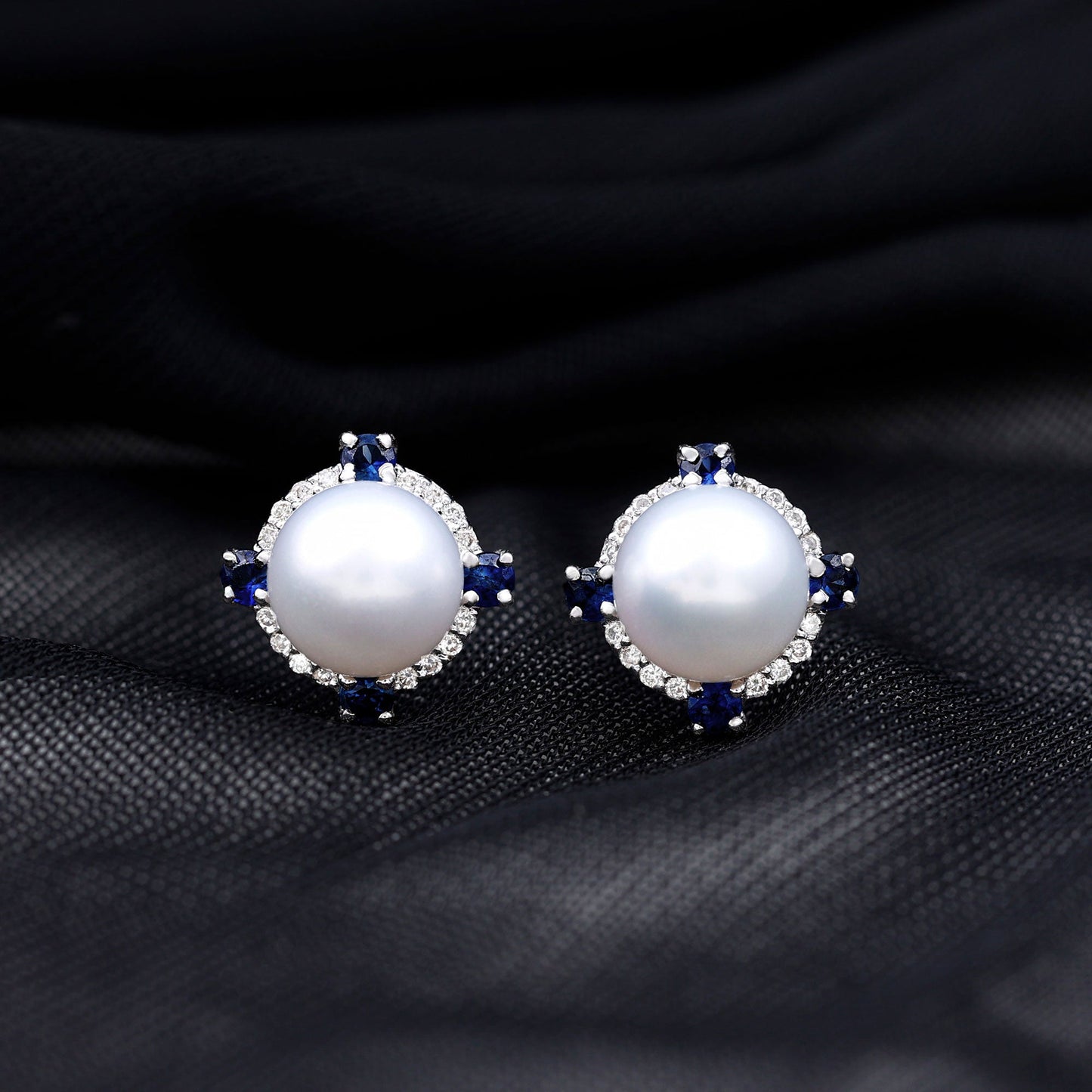 Pendientes Vintage de Perlas Naturales de Agua Dulce con Zafiro Azul