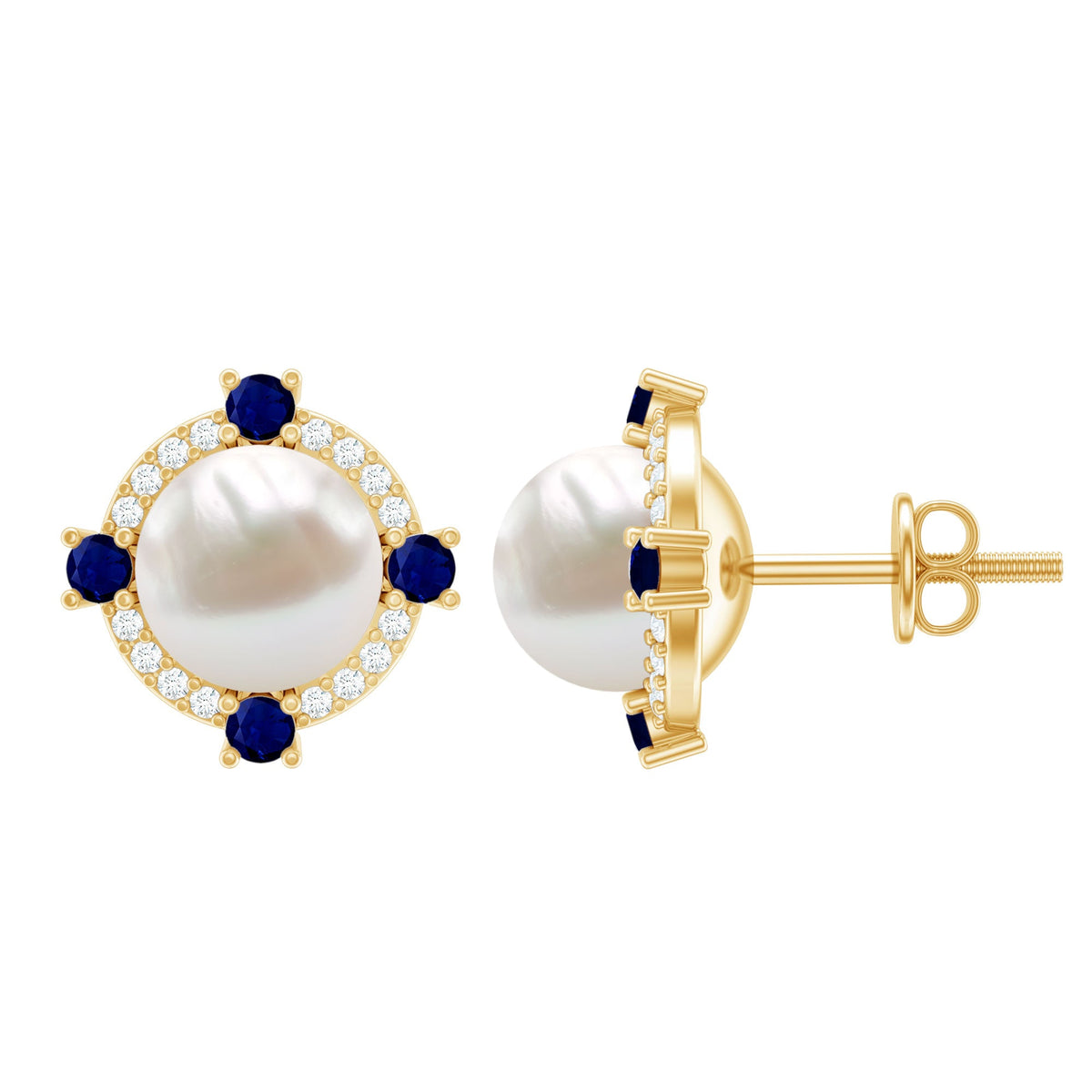 Pendientes Vintage de Perlas Naturales de Agua Dulce con Zafiro Azul