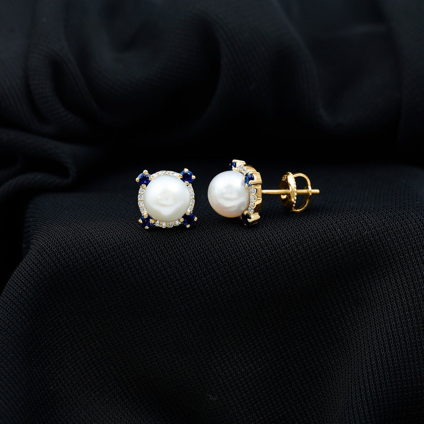 Pendientes Vintage de Perlas Naturales de Agua Dulce con Zafiro Azul