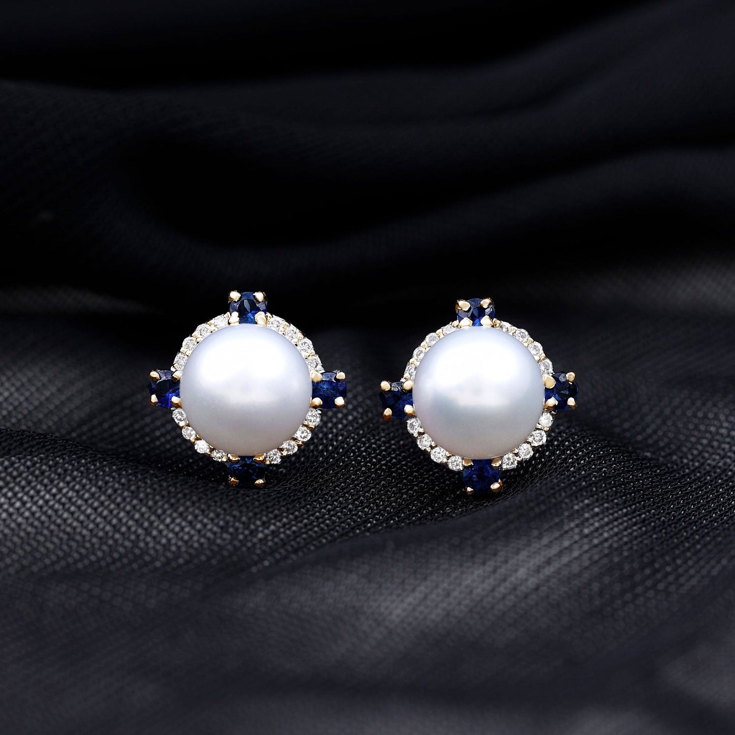 Pendientes Vintage de Perlas Naturales de Agua Dulce con Zafiro Azul