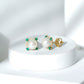6 Carat Freshwater Pearl Bridal Stud Earrings with Emerald