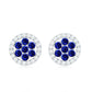 Pendientes de flor de zafiro azul creados en laboratorio con halo de diamantes