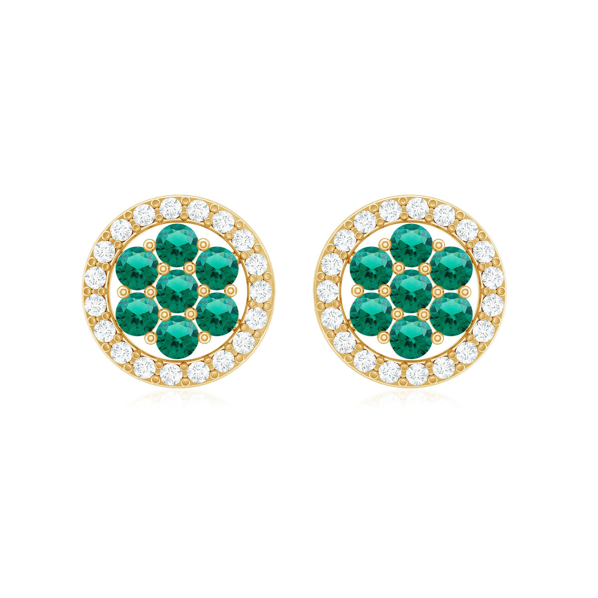 Lab Created Emerald Flower Earrings with Diamond Halo