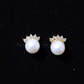 Real Freshwater White Pearl Stud Earrings with Diamonds