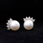 Real Freshwater White Pearl Stud Earrings with Diamonds