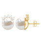 Real Freshwater White Pearl Stud Earrings with Diamonds