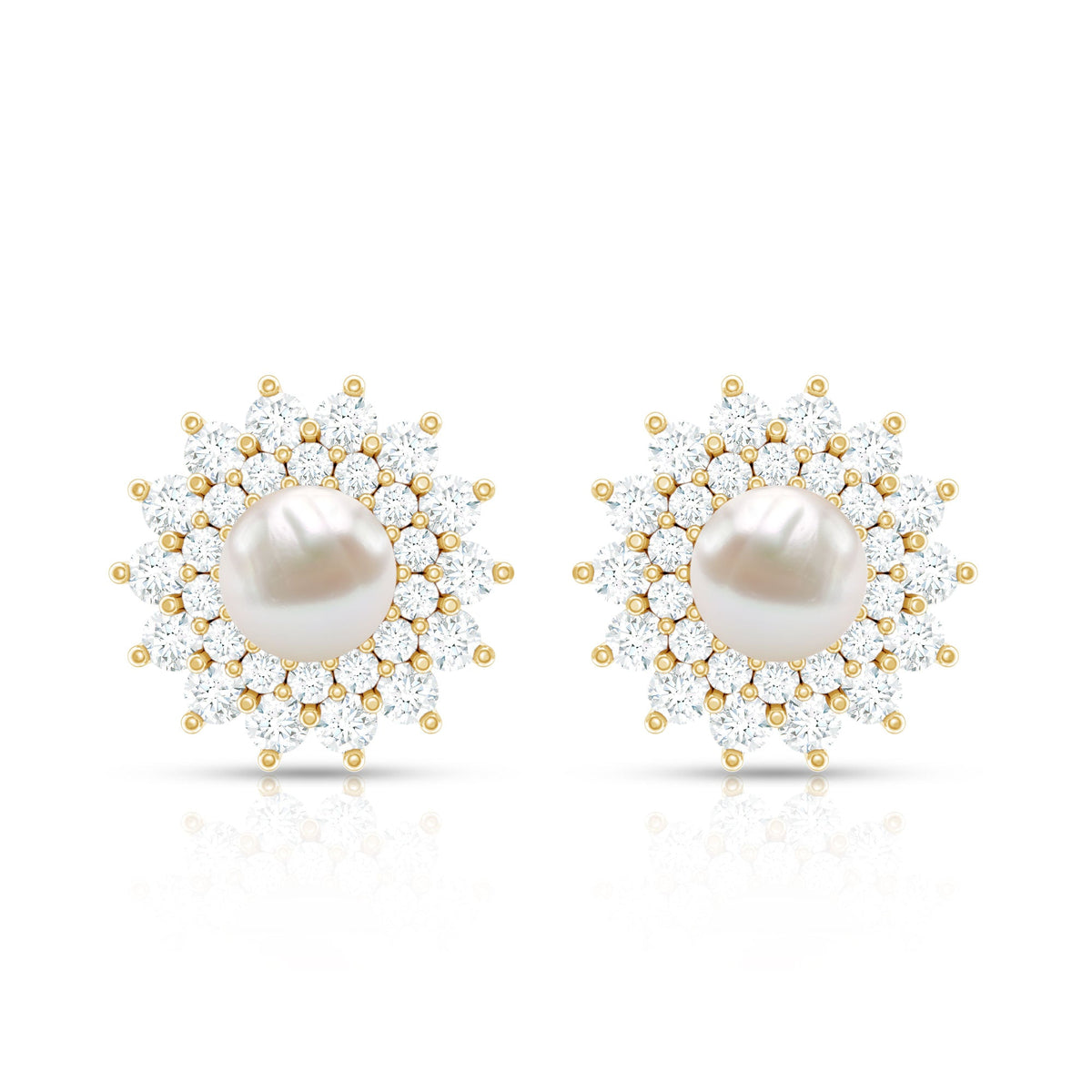 Freshwater Pearl Flower Statement Earrings with Diamond Halo