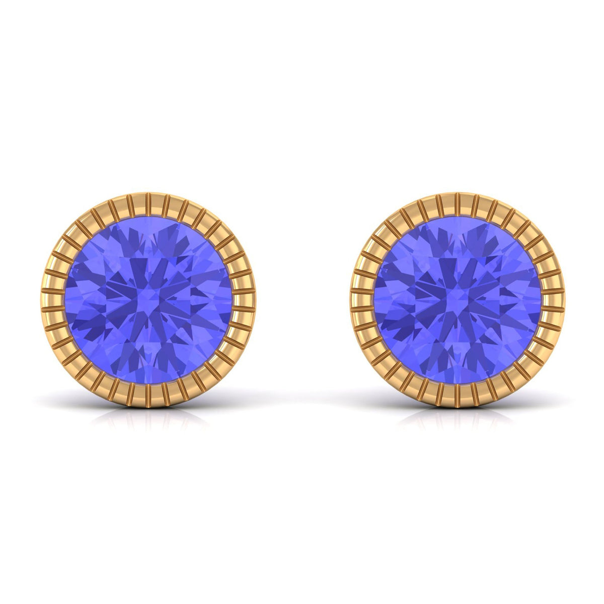 1 CT Round Cut Natural Tanzanite Solitaire Stud Earring in Bezel Setting