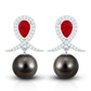 Pendientes de novia de perlas negras de Tahití estilo vintage con rubí