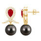 Pendientes de novia de perlas negras de Tahití estilo vintage con rubí