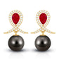 Pendientes de novia de perlas negras de Tahití estilo vintage con rubí