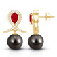 Pendientes de novia de perlas negras de Tahití estilo vintage con rubí