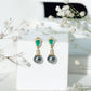 Pendientes de boda auténticos de perlas negras con esmeraldas y diamantes