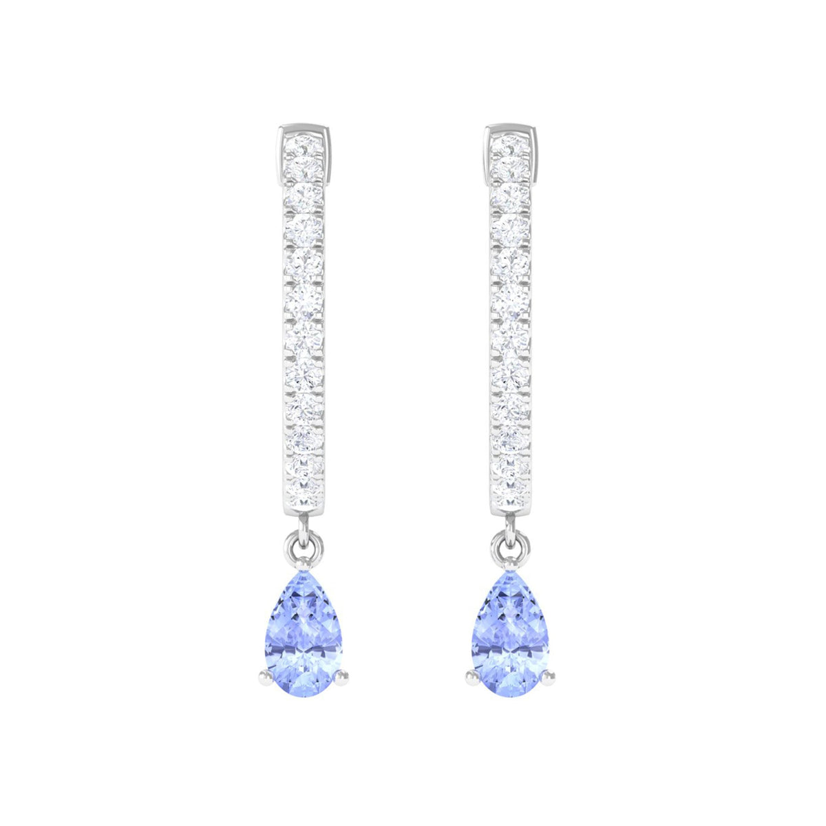 Real Tanzanite Teardrop Hoop Earrings with Diamond Accent