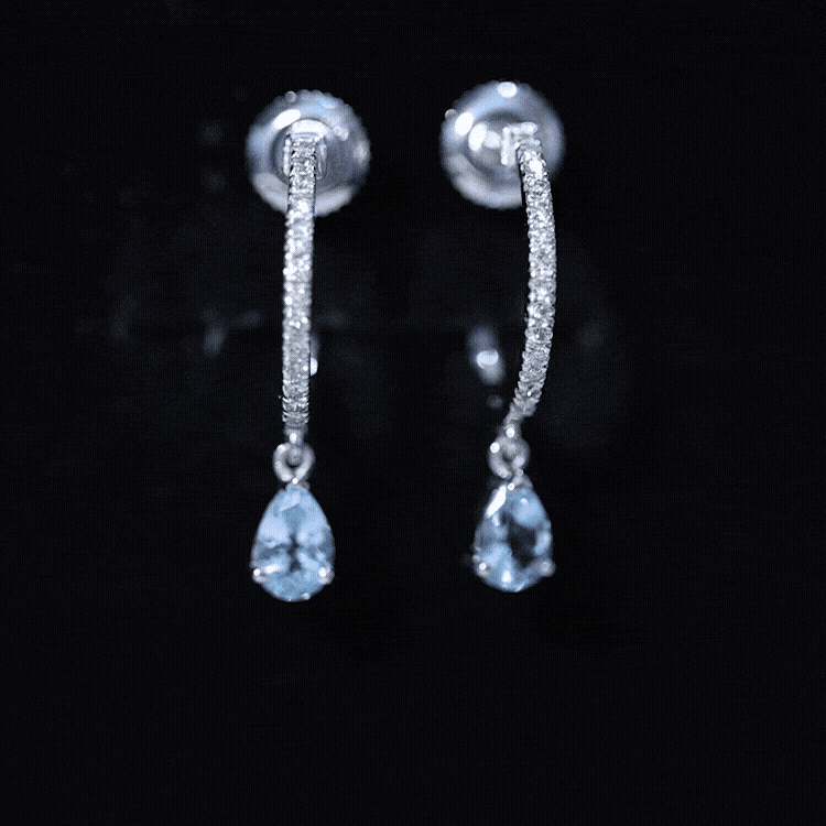 Pendientes de aro colgantes de aguamarina y diamantes