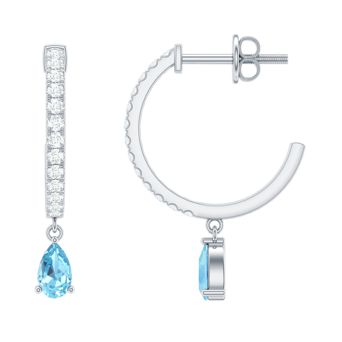 Pendientes de aro colgantes de aguamarina y diamantes