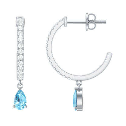 Pendientes de aro colgantes de aguamarina y diamantes