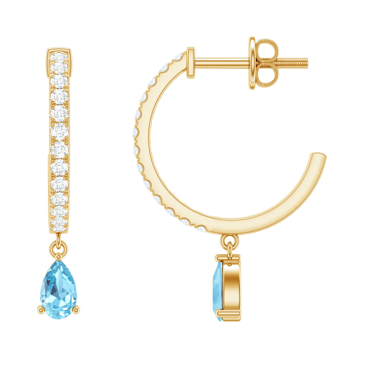 Pendientes de aro colgantes de aguamarina y diamantes