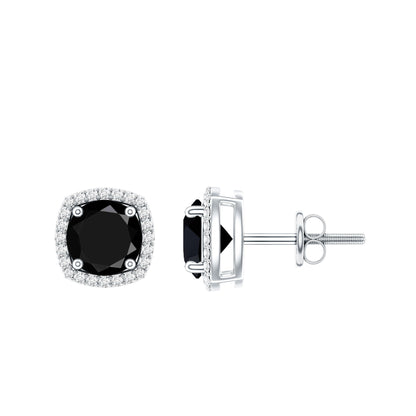3 Carat Black Spinel Stud Earrings with Diamond Halo