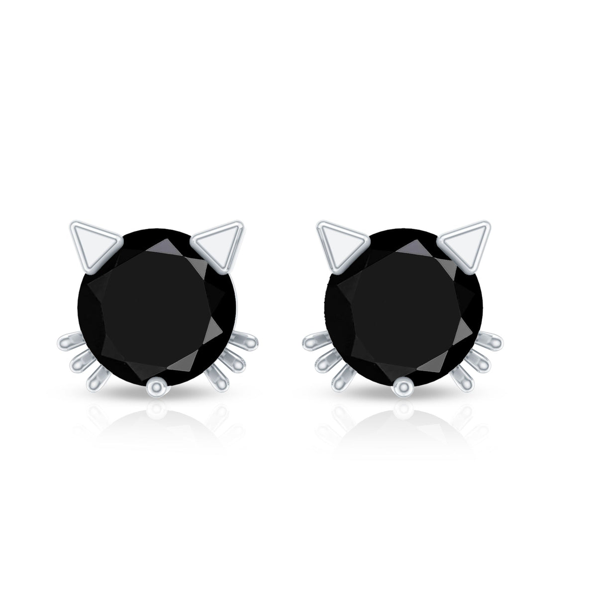 5MM Round Lab Created Black Diamond Cat Stud Earrings