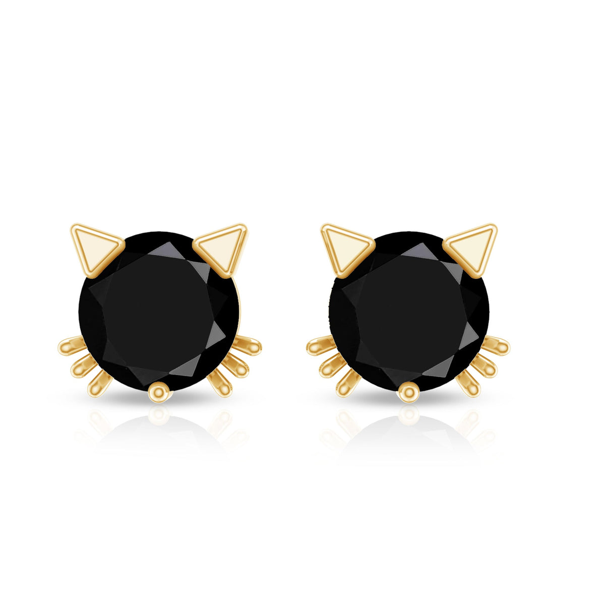 5MM Round Lab Created Black Diamond Cat Stud Earrings