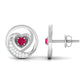 Round Ruby and Diamond Heart Stud Earrings