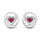 Round Ruby and Diamond Heart Stud Earrings