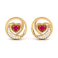 Round Ruby and Diamond Heart Stud Earrings