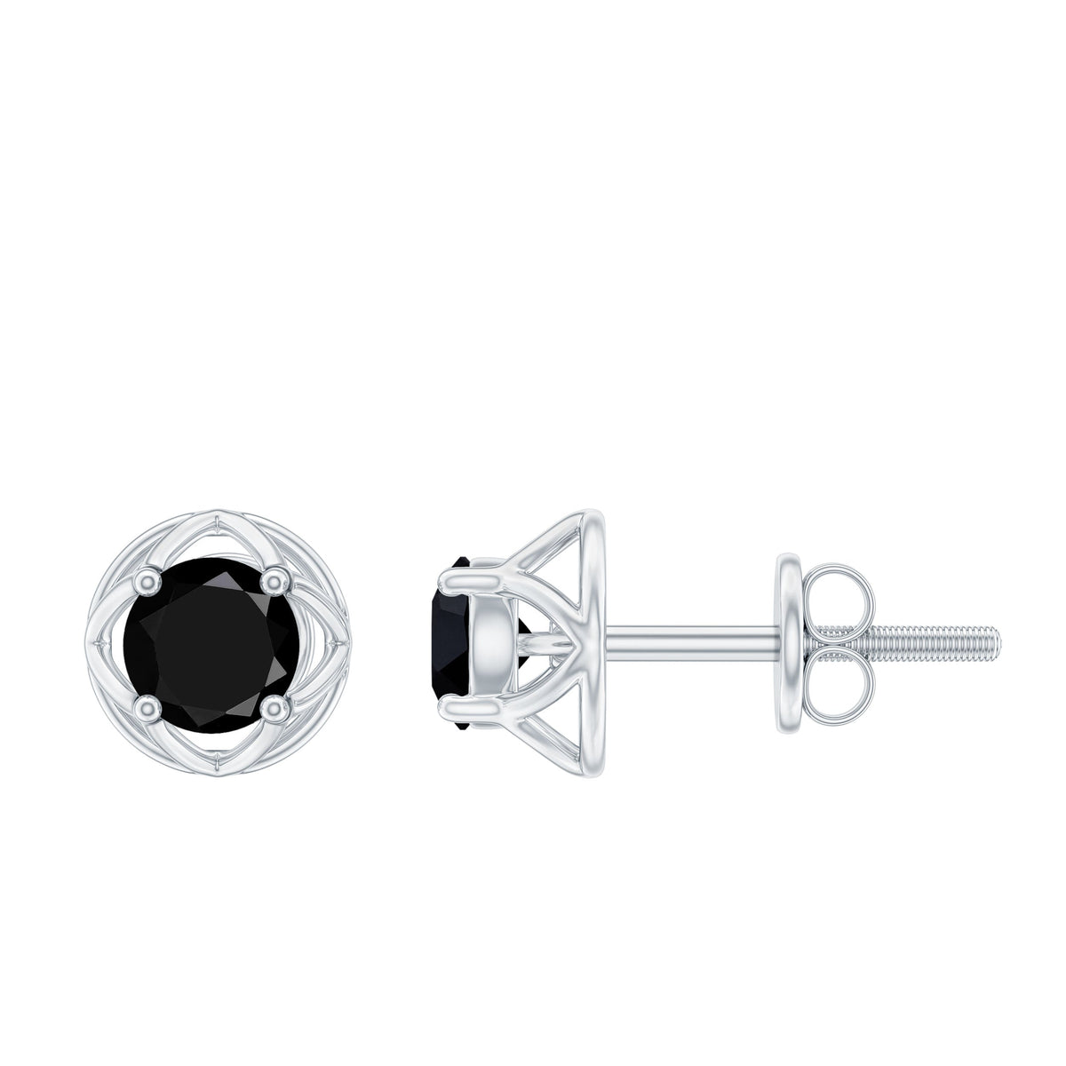 Dainty Floral Earrings with Round Cut Black Spinel