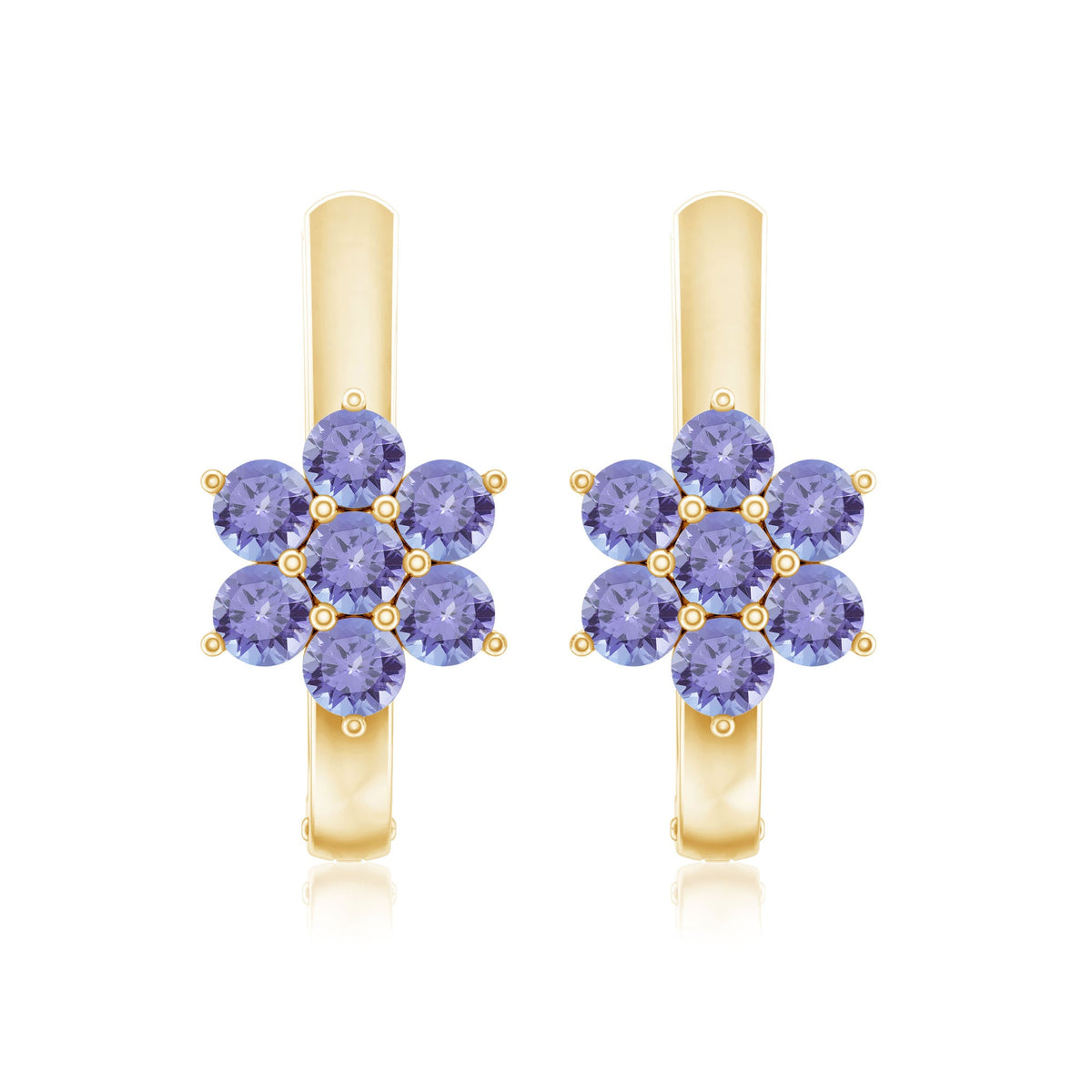 Round Shape Tanzanite Flower Hoop Earrings