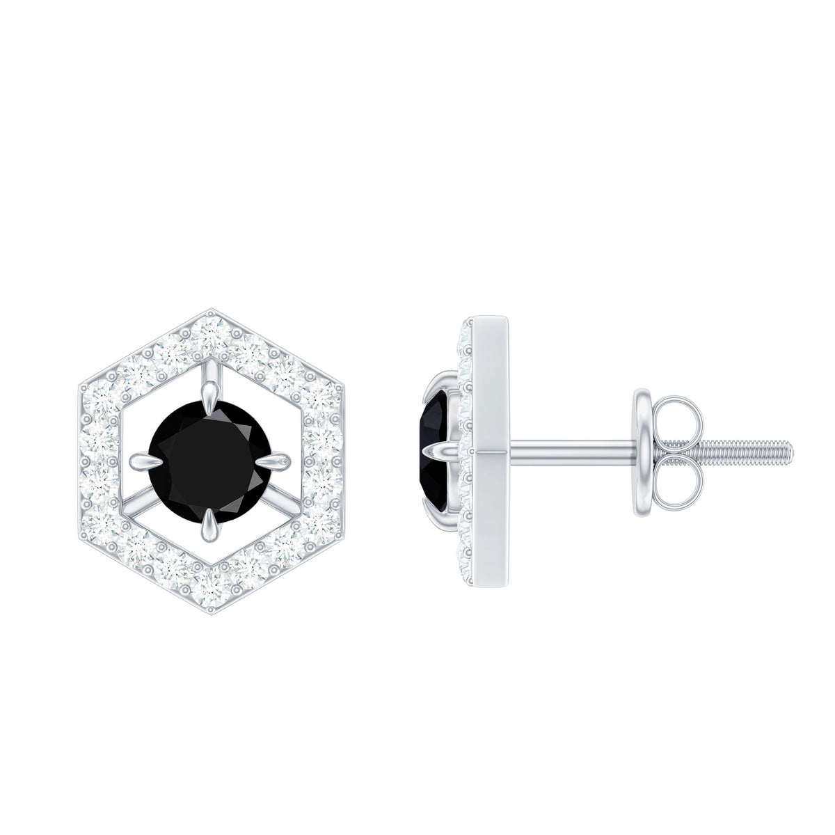 Pendientes Geométricos de Ónix Negro Auténtico con Diamantes