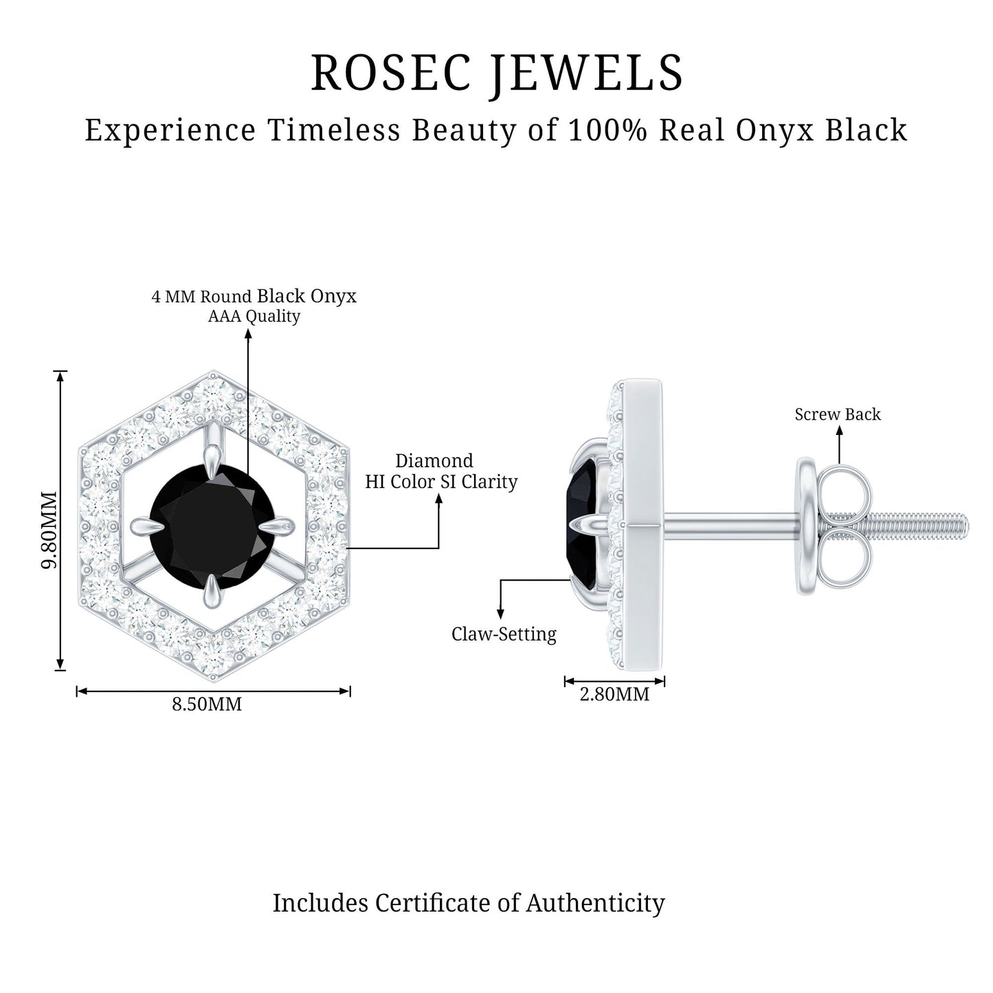 Pendientes Geométricos de Ónix Negro Auténtico con Diamantes