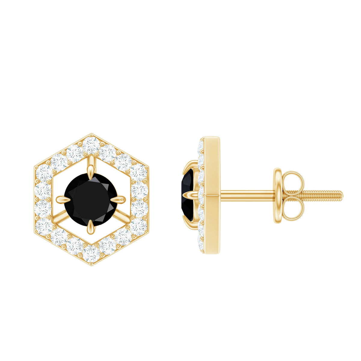 Pendientes Geométricos de Ónix Negro Auténtico con Diamantes