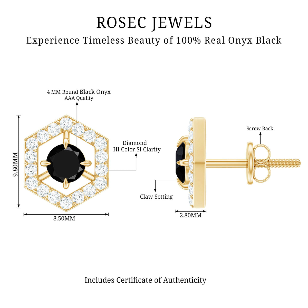 Pendientes Geométricos de Ónix Negro Auténtico con Diamantes