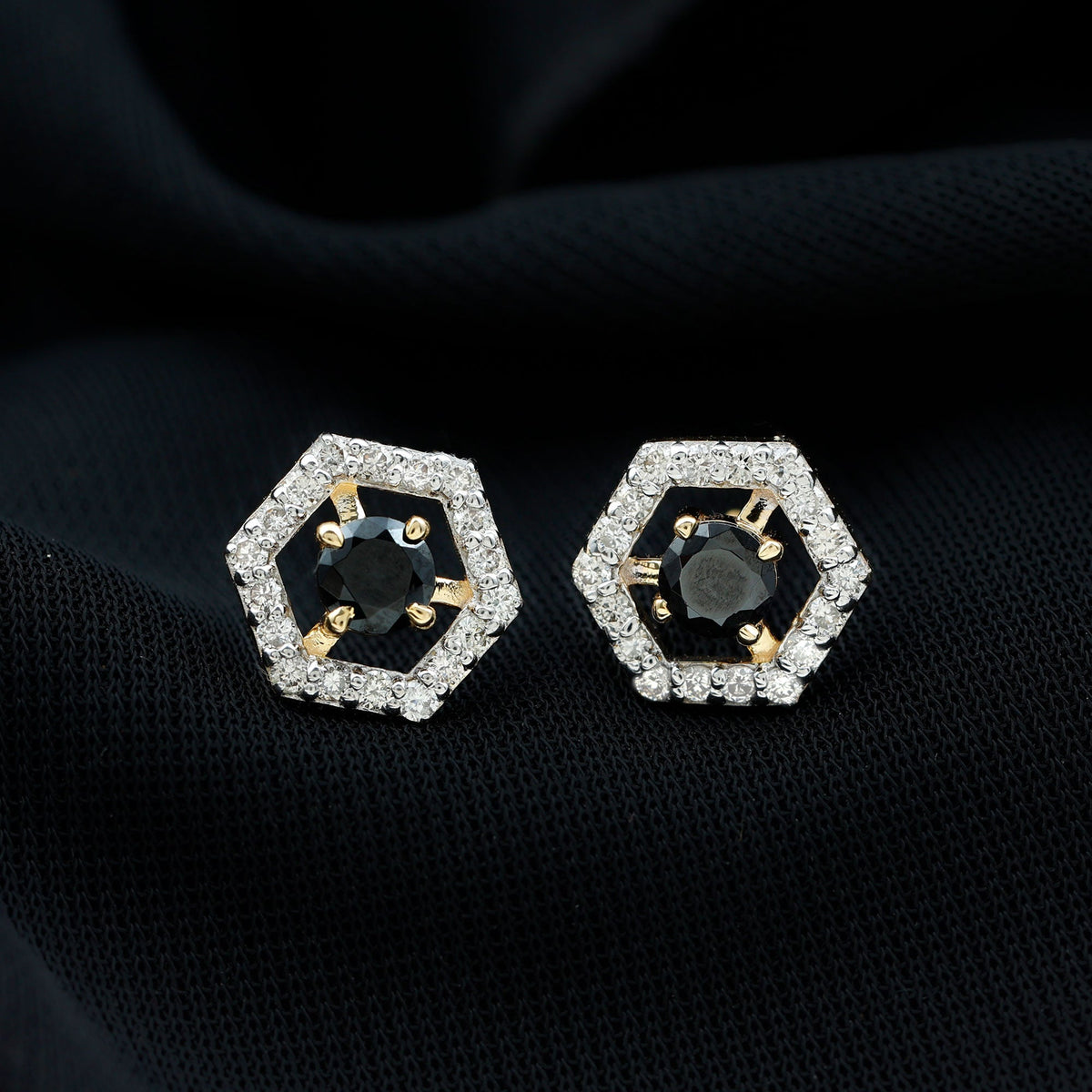 Pendientes Geométricos de Ónix Negro Auténtico con Diamantes
