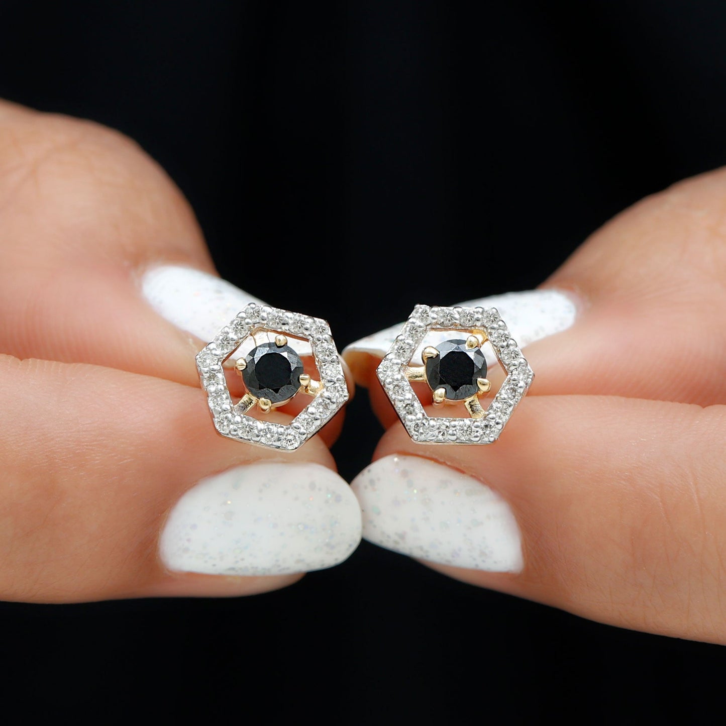 Pendientes Geométricos de Ónix Negro Auténtico con Diamantes