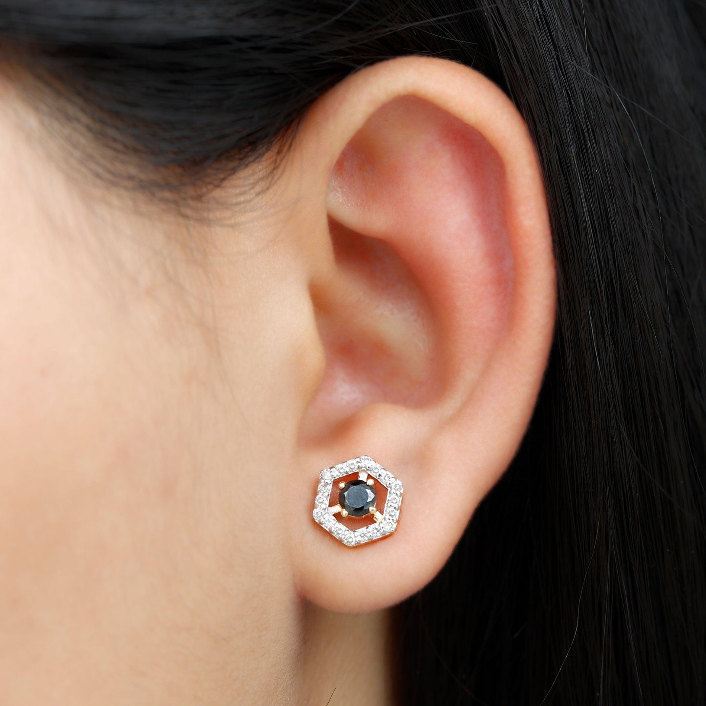 Pendientes Geométricos de Ónix Negro Auténtico con Diamantes