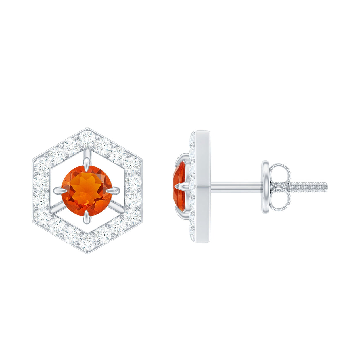 0.9 Carat Fire Opal and Diamond Geometric Stud Earrings