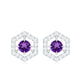 Minimal Amethyst and Diamond Geometric Stud Earrings